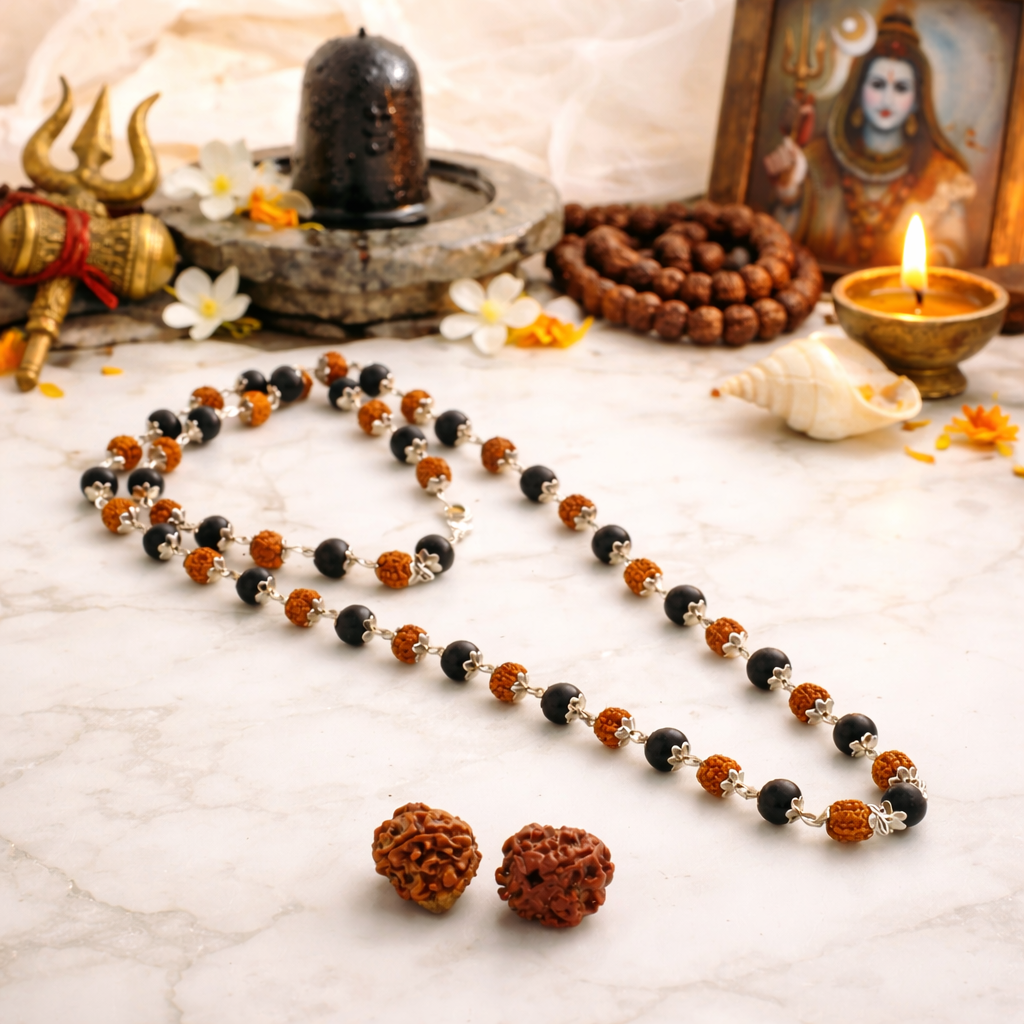 Divya Suaksha Rudraksha + Karungali Mala (Silver Capping) | Amulyah