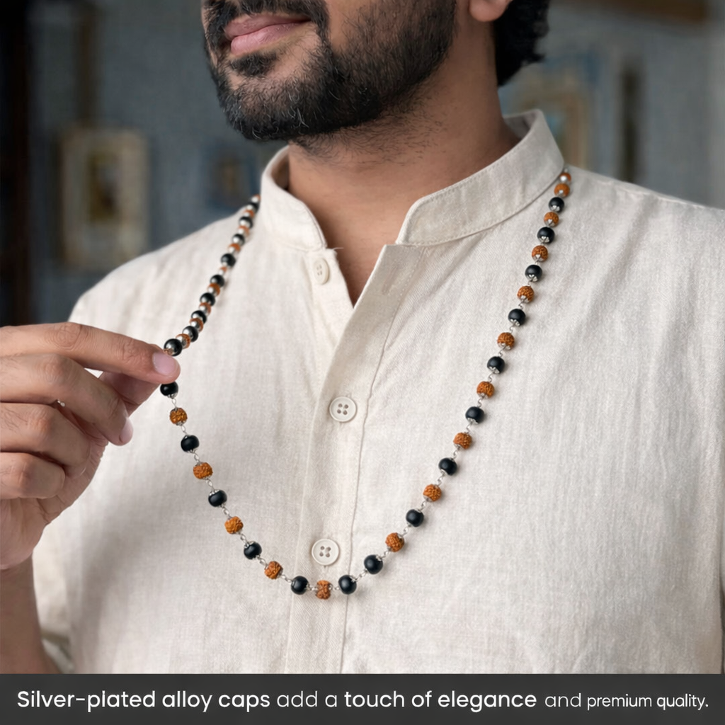 Divya Suaksha Rudraksha + Karungali Mala (Silver Capping) | Amulyah