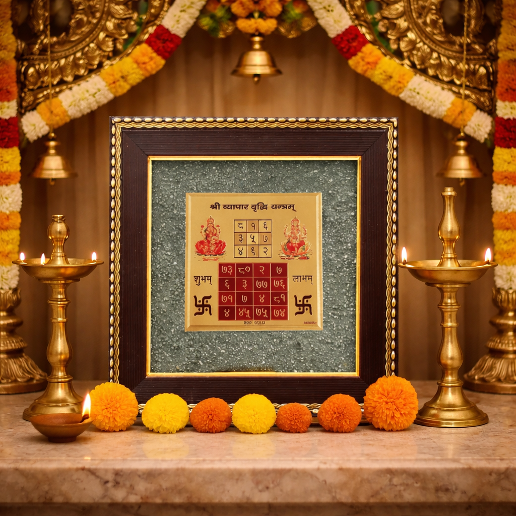 Karobar Vriddhi Yantra on Raw Pyrite Frame