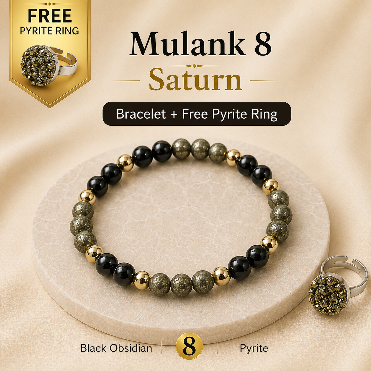 Mulank 8 (Black Obsidian + Pyrite)