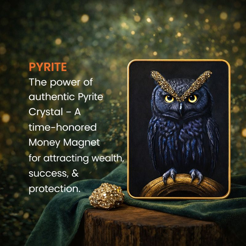Golden Pyrite Owl Framed Premium Wall Art