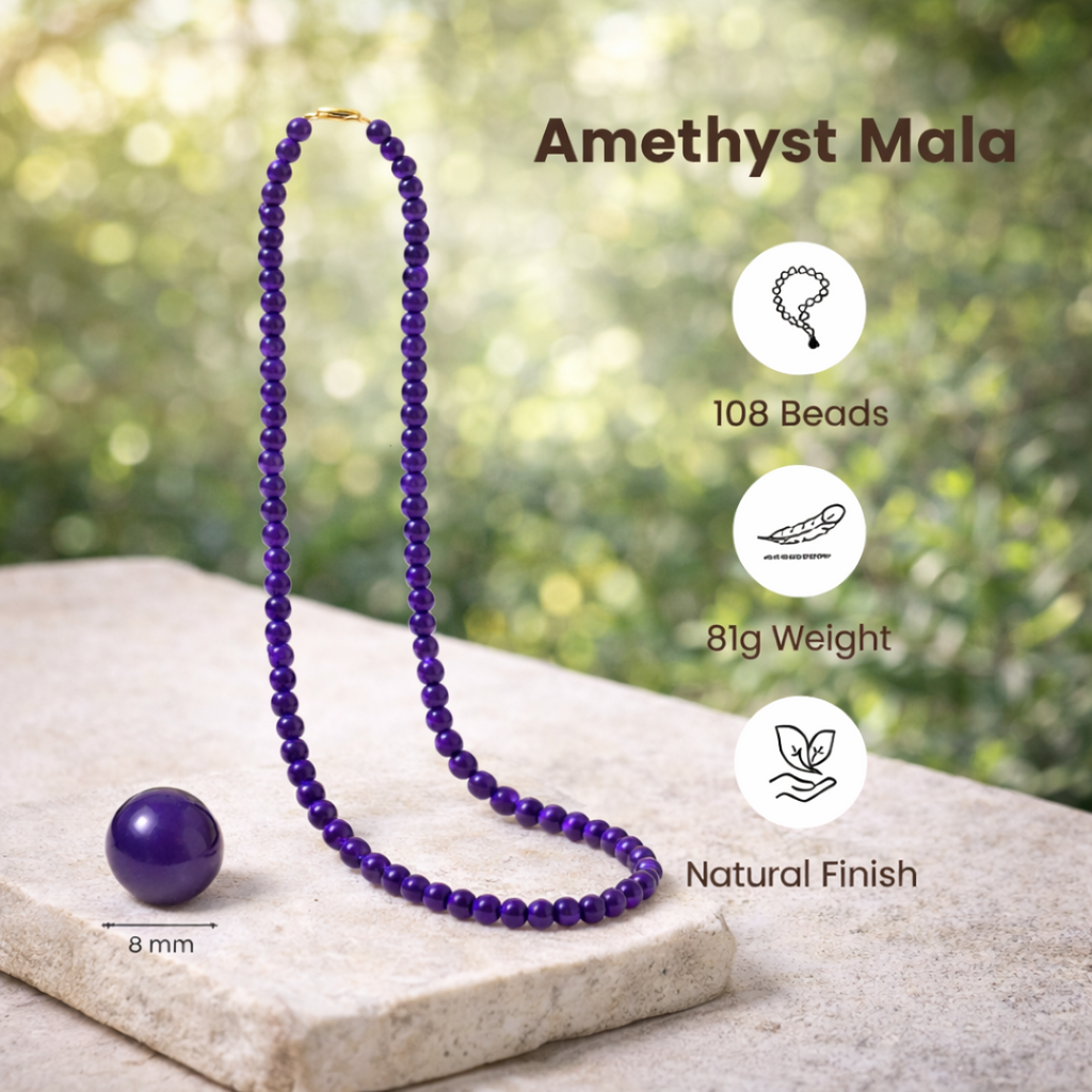 Amethyst Jaap Mala - 8mm || 108 Beads