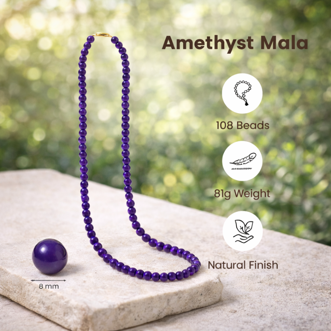 Amethyst Jaap Mala - 8mm || 108 Beads