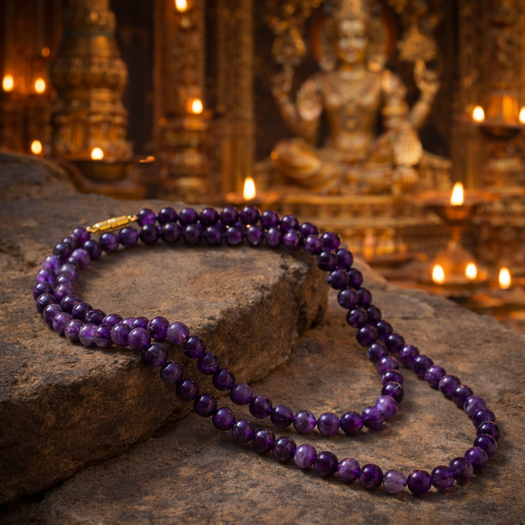 Amethyst Jaap Mala - 8mm || 108 Beads