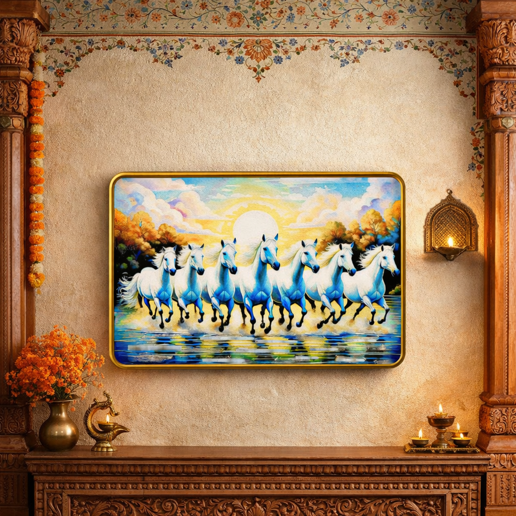 Ashwa Saptak Gold Energy Frame | Seven Horses of Sacred Flow by Amulyah