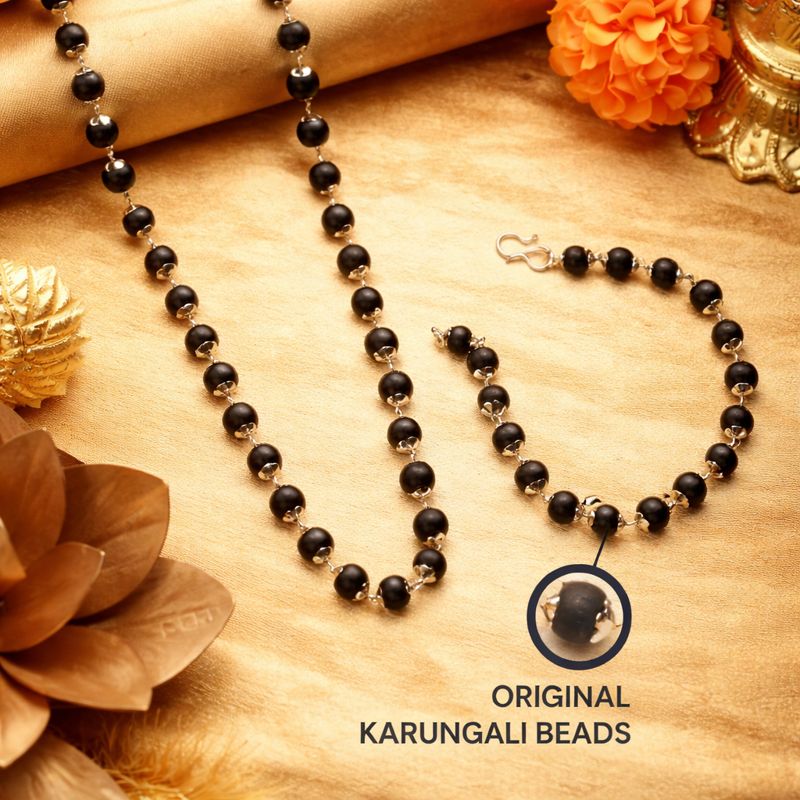 Silver Plated Karungali Mala & Bracelet Combo for Men | AMULYAH