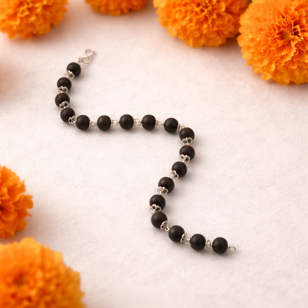 Karungali Beads Bracelet for Men (Silver Plated)