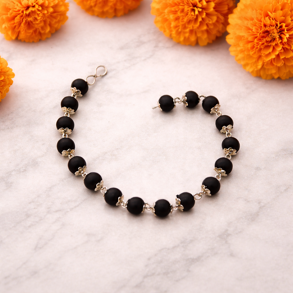 Karungali Beads Bracelet for Men (Silver Plated)