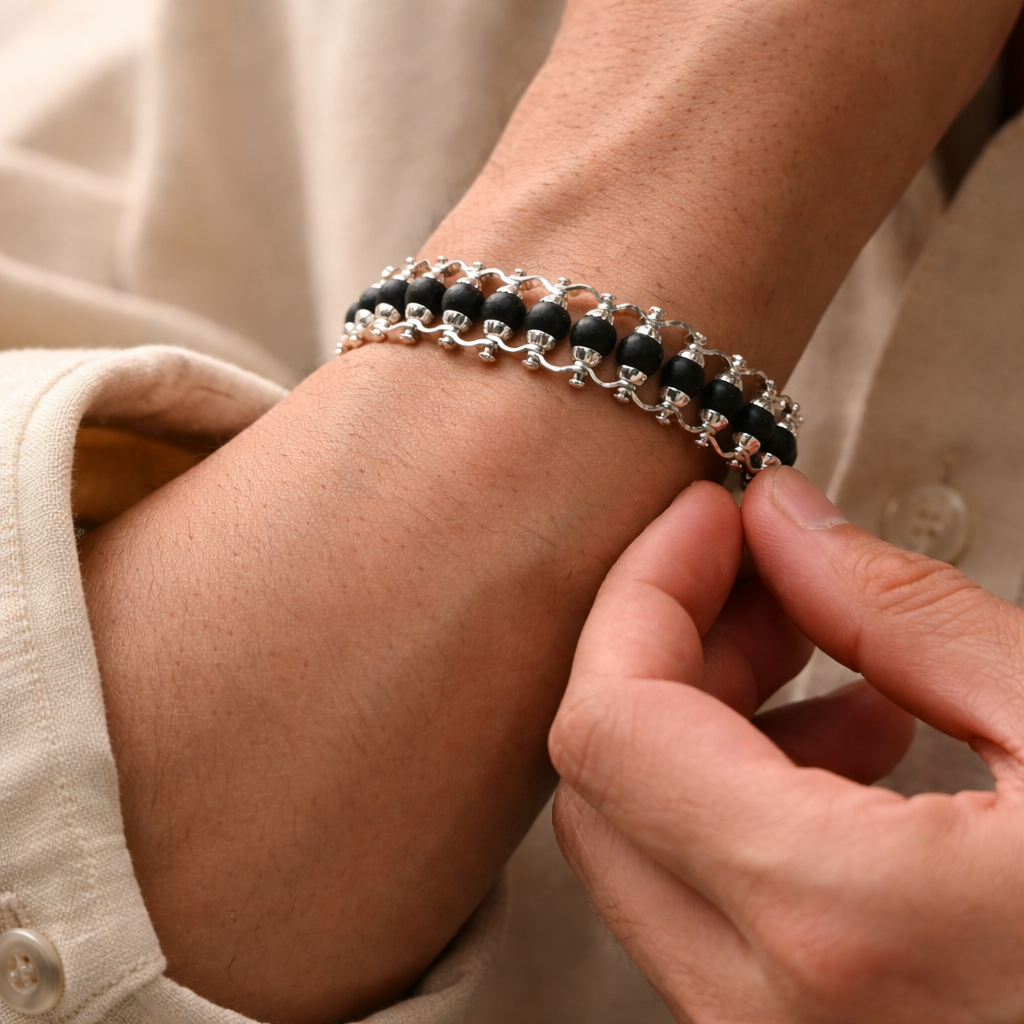 Silver Plated Karungali Modern Bracelet