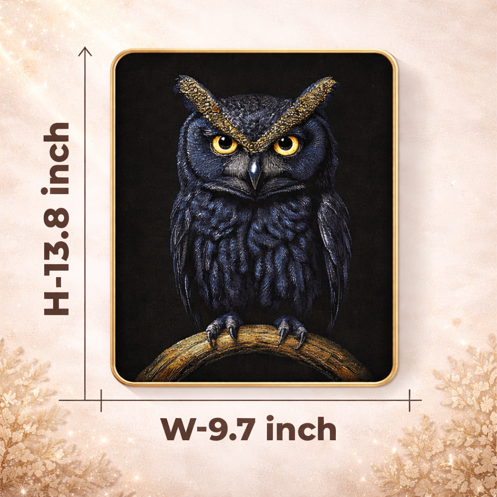 Golden Pyrite Owl Framed Premium Wall Art