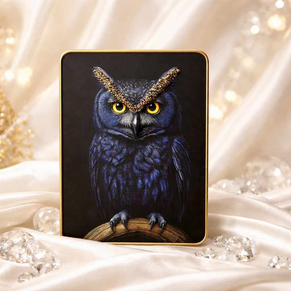 Golden Pyrite Owl Framed Premium Wall Art