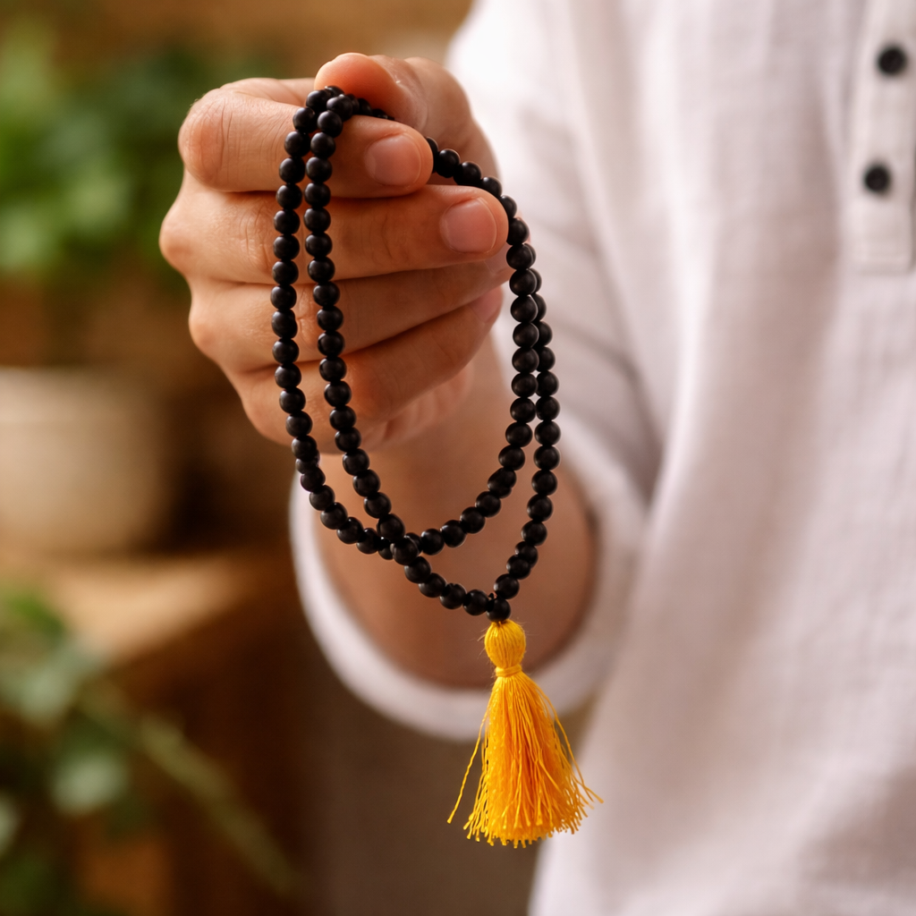 108+1 Divya Karungali Mala – Natural Ebony Wood Beads (Govt. Certified)