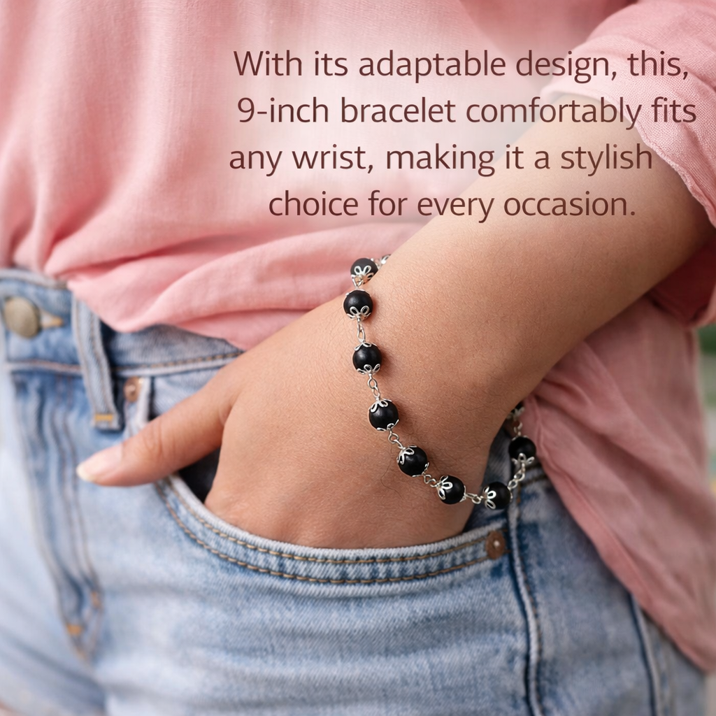 Chandra Karungali Beads Bracelet (Silver Plated)