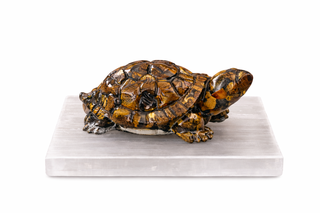 Stability Turtle with Selenite Plate (Tiger Eye)