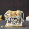 Amulyah Kamdhenu Cow Idol - Gold & Silver Plated (3.5 Inch)