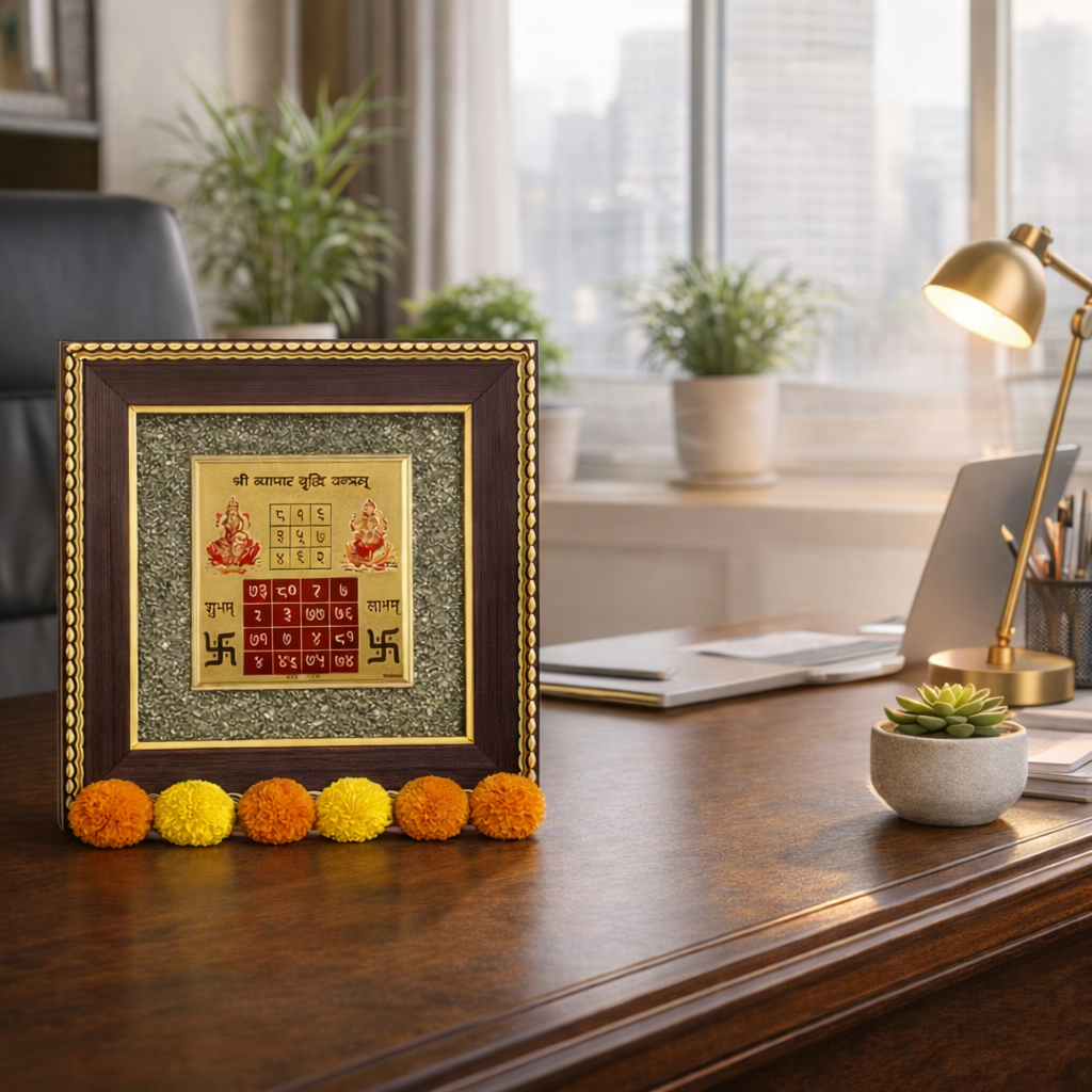 Karobar Vriddhi Yantra on Raw Pyrite Frame